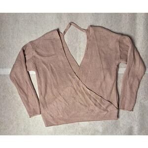 Favlux Fashion Women Pink/Blush Faux Wrap Open Back Chunky Knit  Sweater  Large
